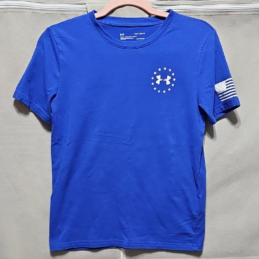 Under Armour Blue Short Sleeve Crew Tee with Flag Sleeve Graphic